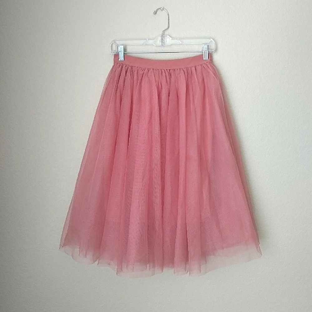 Pink Tulle Midi Skirt, Women's M
